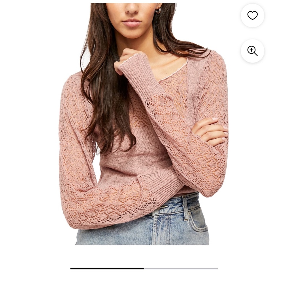 FREE PEOPLE Womens Pink Lace Cut Out Long Sleeve Boat Neck Top M